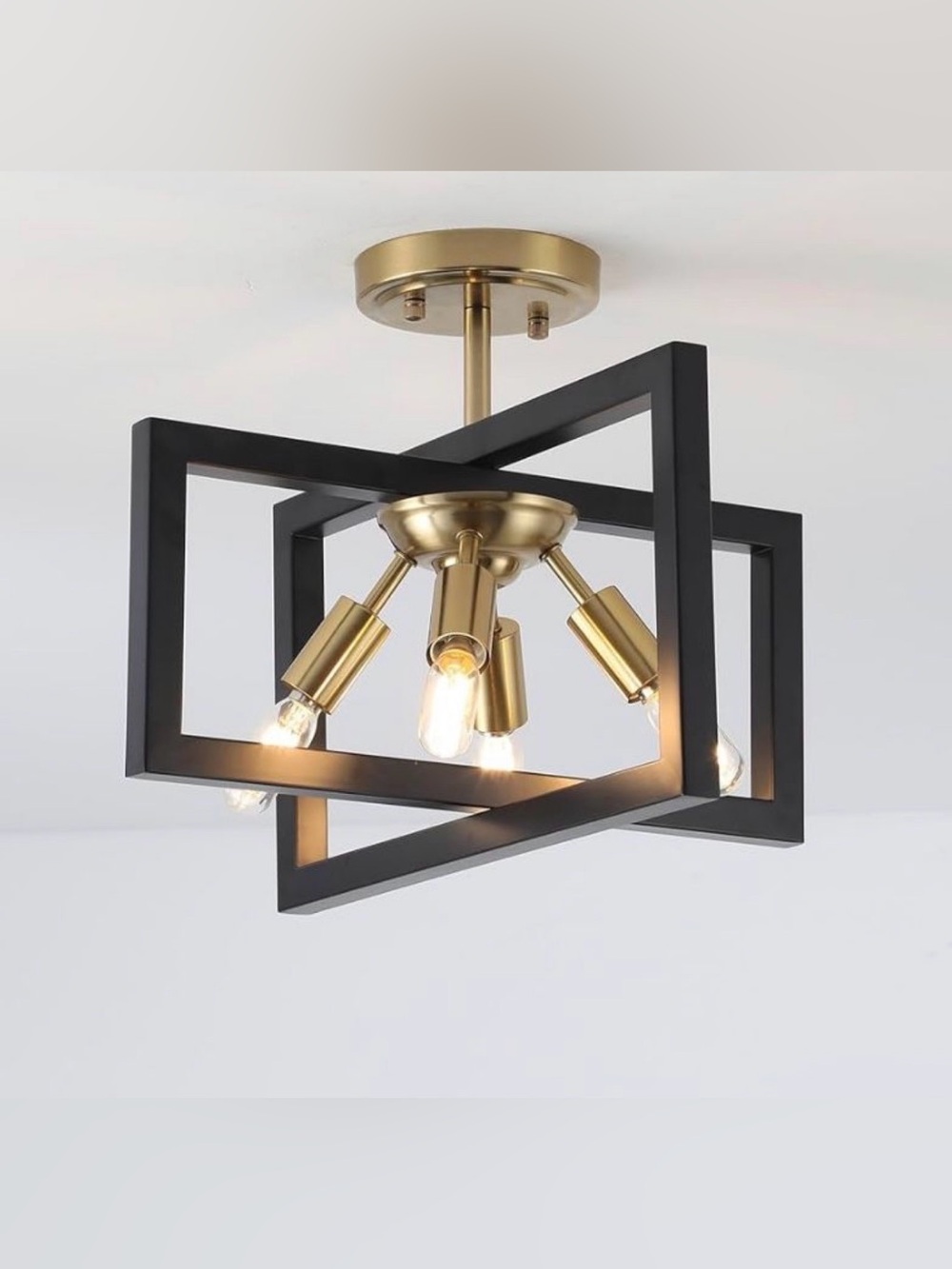 Semi-Flush Mount Ceiling Industrial Light Fixture Black and Gold,4-Light